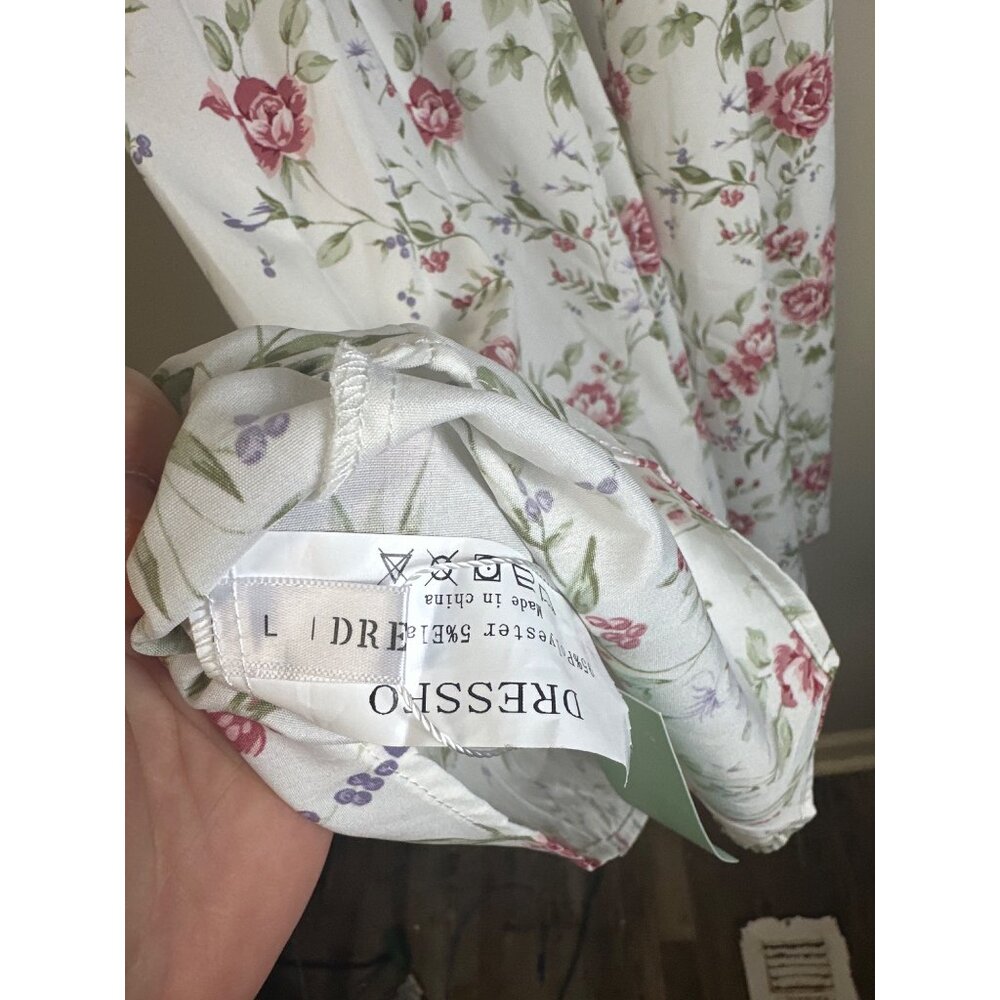 dressfo nwt large midi slip dress white and floral pink sleeveless vneck back zi - Picture 6 of 15